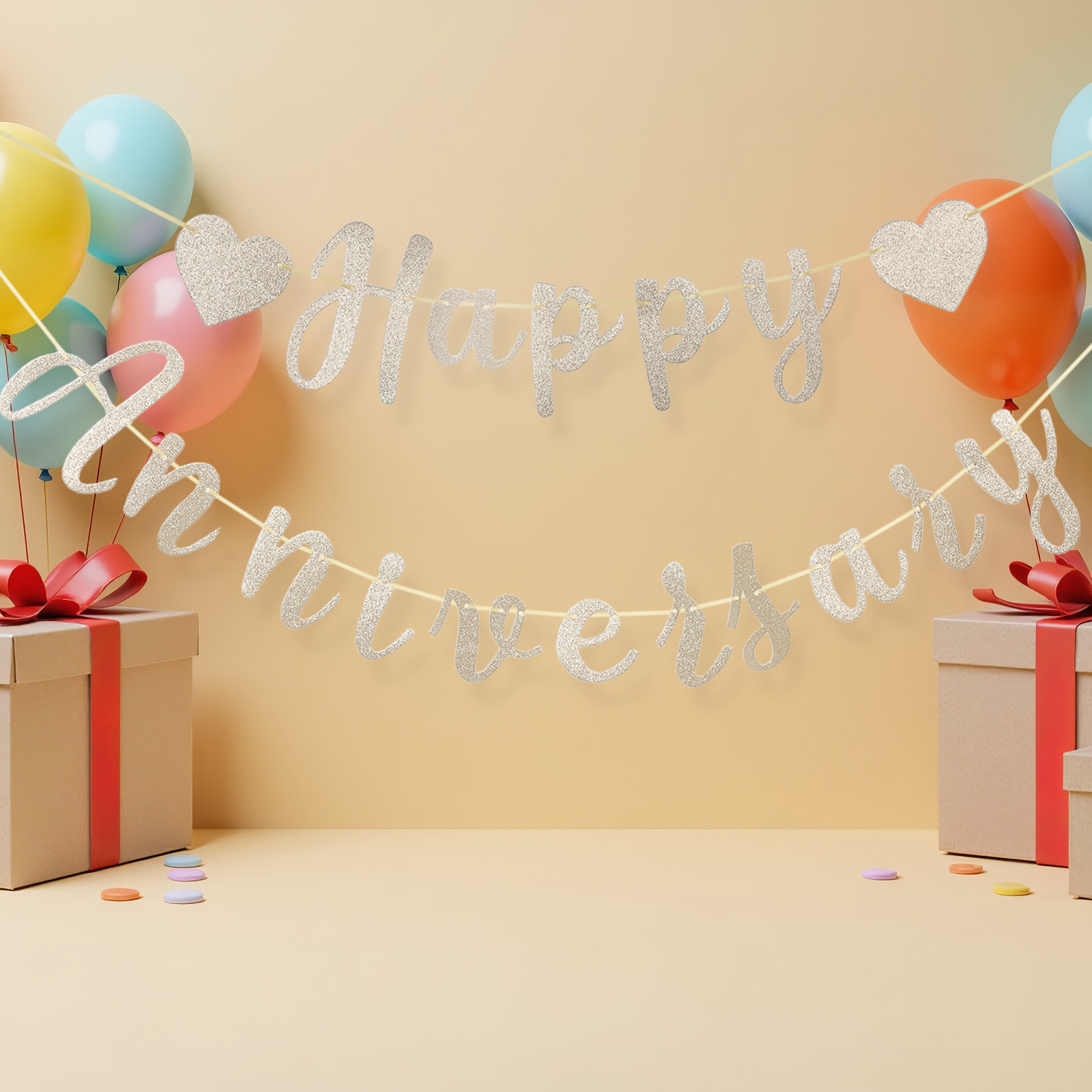 Party Banner Gold - Alles Gute zum Hochzeitstag-Banner, Goldglitzer, vorgefertigte