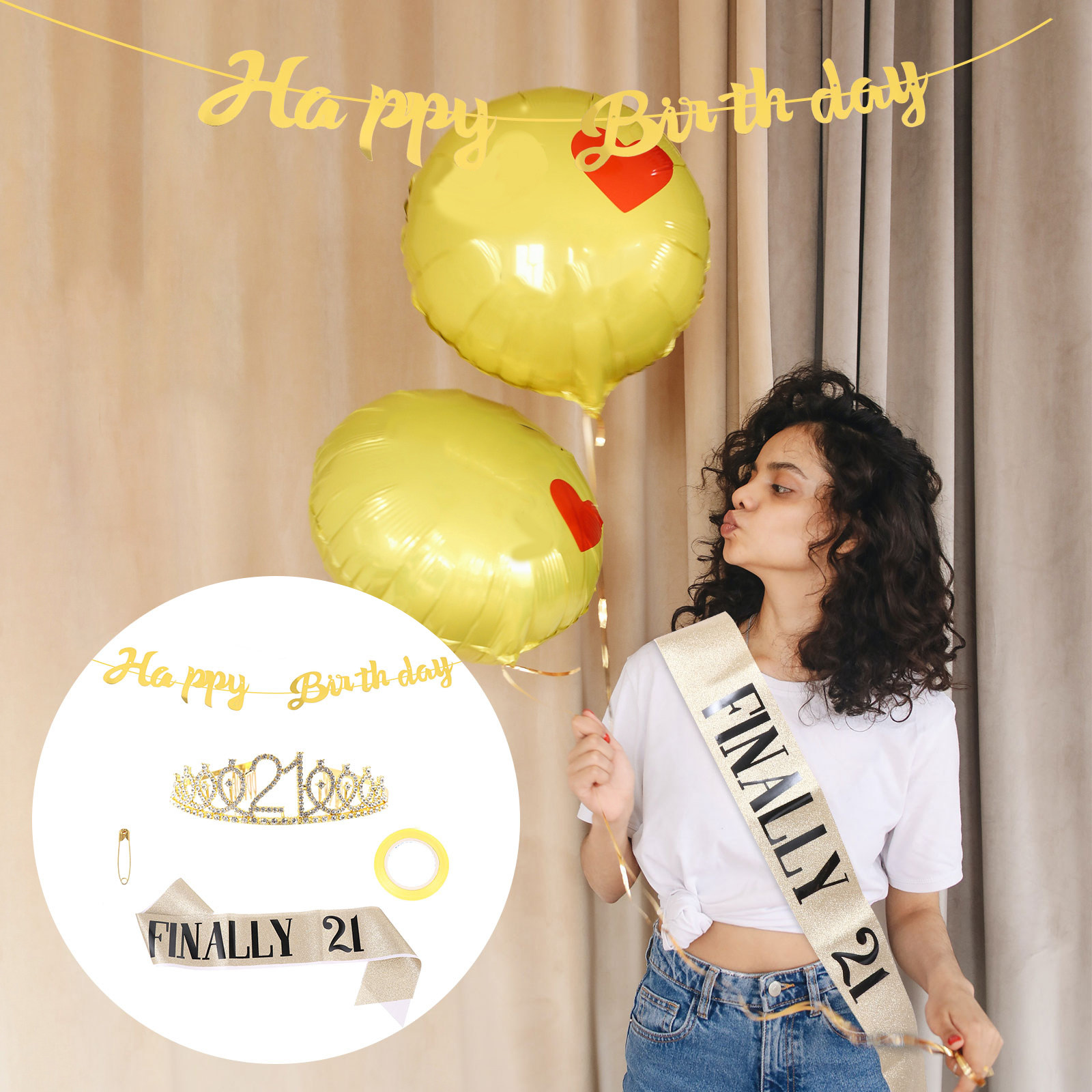 Birthday Sash Glitter - 1 Set Geburtstagskrone, Schleife und Banner-Set,