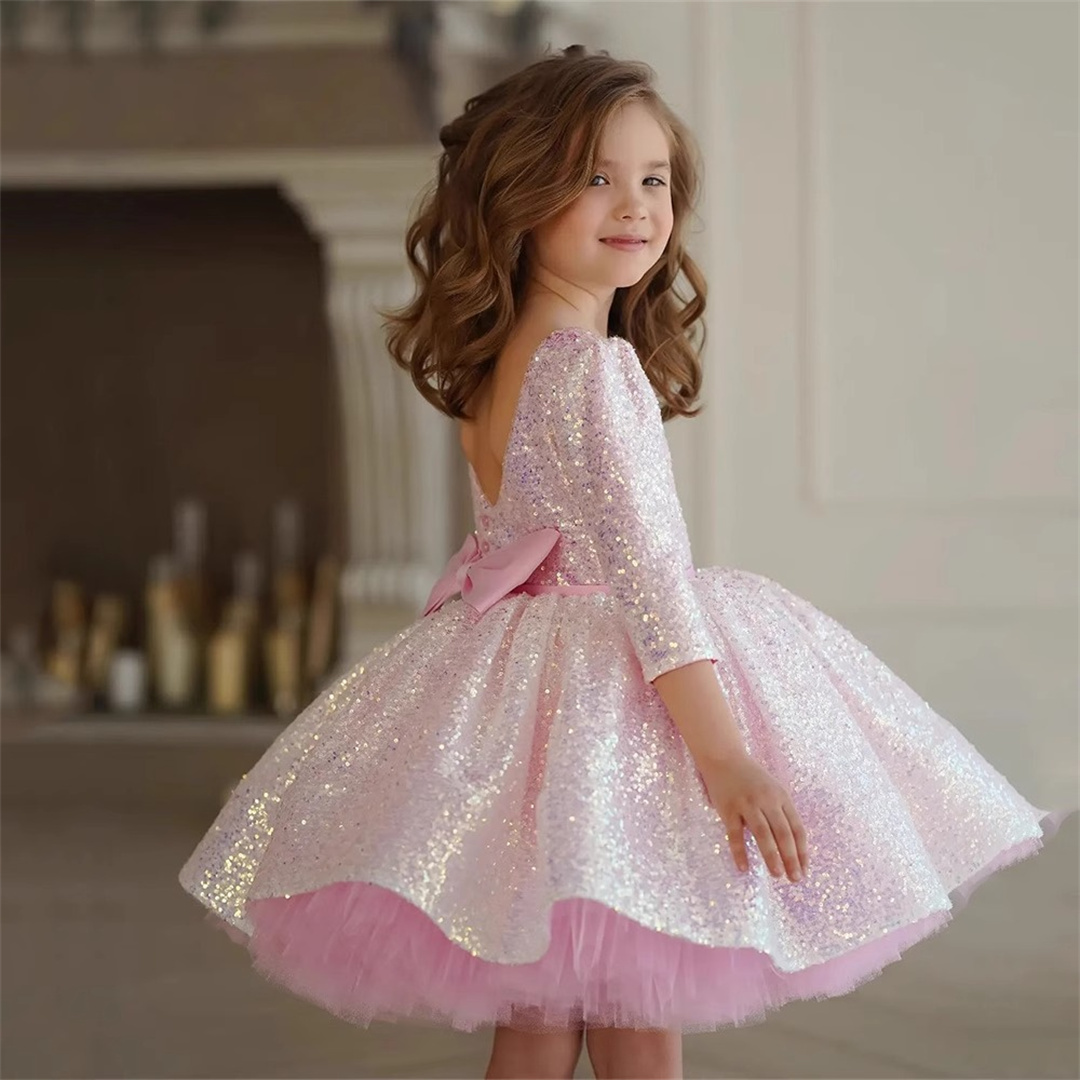 Birthday Sash Glitter - Glitzerndes rosa Mädchenkleid, knielang, Prinzessinnenkleid, Blumenmädchenkleider,