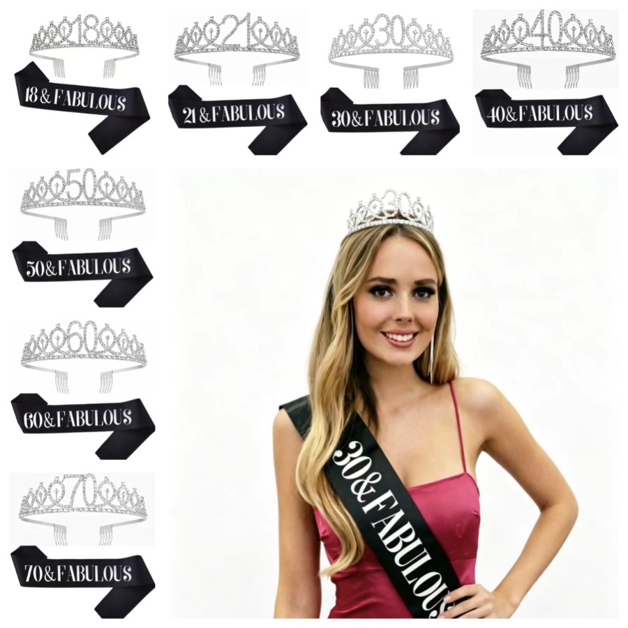 Birthday Sash Glitter - Glitzernde Silberne Geburtstagskrone mit Schärpe für