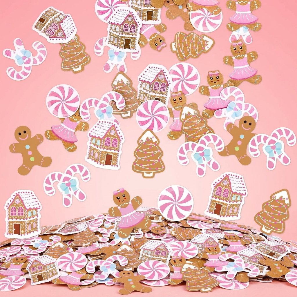 Papercraft Supply Confetti - 330 Stück Rosa Lebkuchen-Weihnachtskonfetti Zuckerstangen-Haus Tischdekorationen