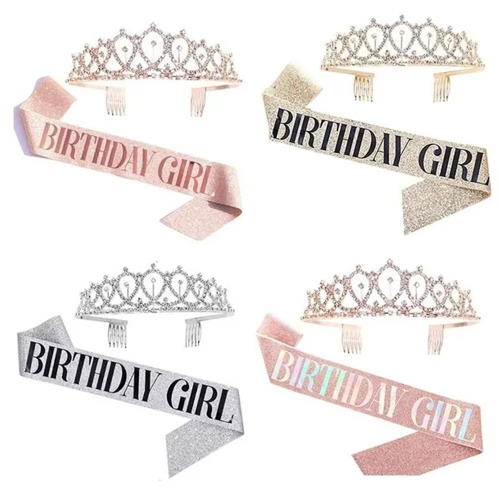 Birthday Sash Glitter - 2-teiliges Set Neue Glitzer-Geburtstagskrone und Schärpe,