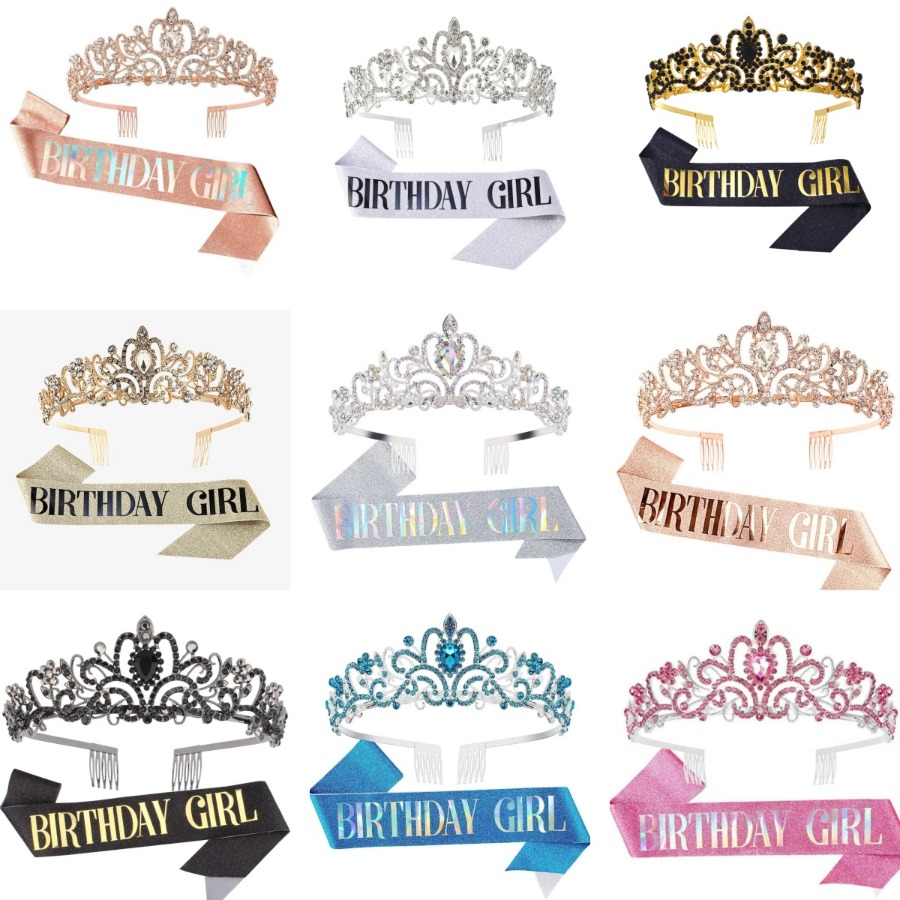 Birthday Sash Glitter - 2-teiliges Set mit Strass-Kristallkrone, Tiara und