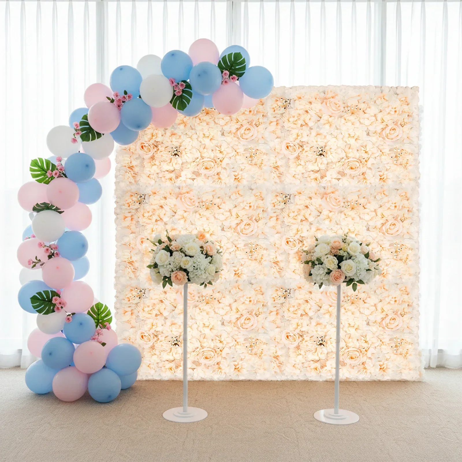 Flower Wall Panel - 6 Stück 60*40cm Künstliche Blumenwand-Paneele, Champagner-Rose,