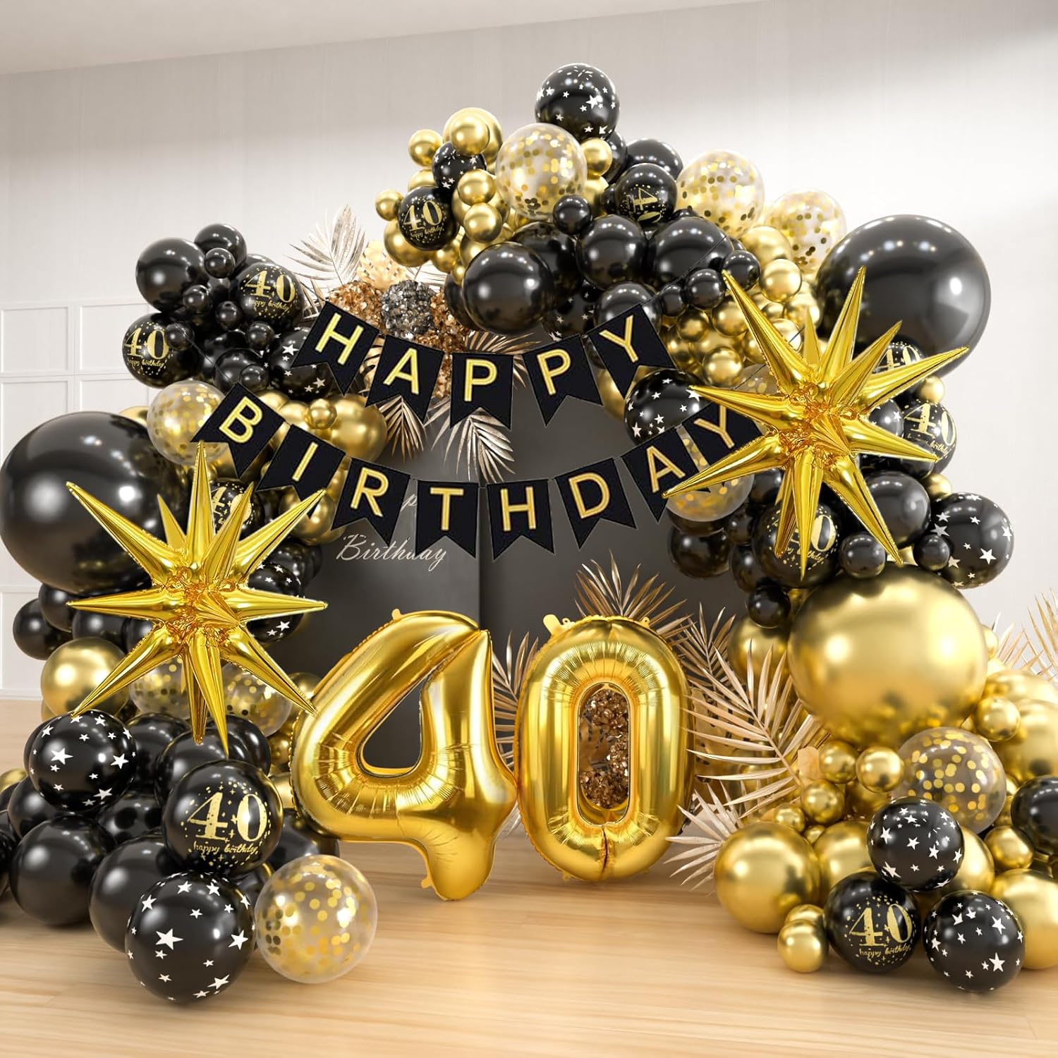 Balloon Arch Kit - 40. Geburtstag Schwarz-Gold Ballongirlande Bogen-Set Happy