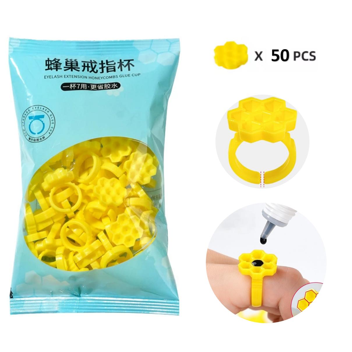 Plastic Cup 50Pcs - 50 Stück Halterringe für Wimpernverlängerungskleber, Wabenförmige