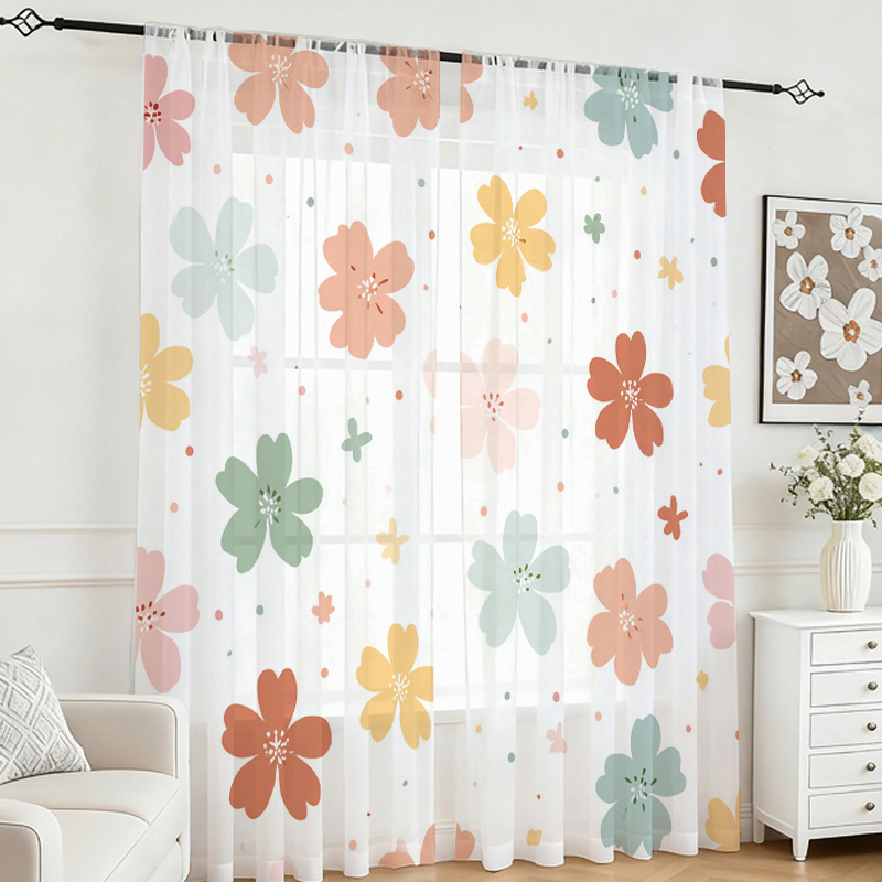 Flower Wall Panel - 2 Stück Digital Bedruckte Transparente Vorhänge,