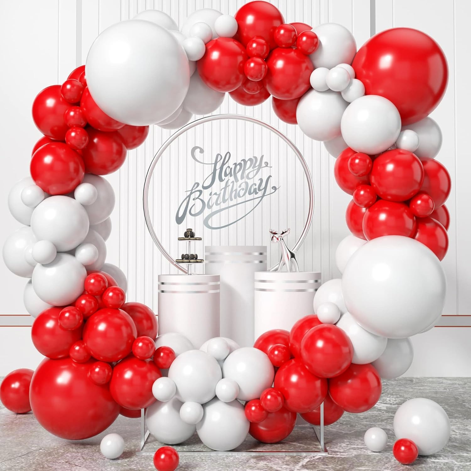 Balloon Arch Kit - 100-teiliges rotes und weißes Ballon-Girlandenbogen-Set für