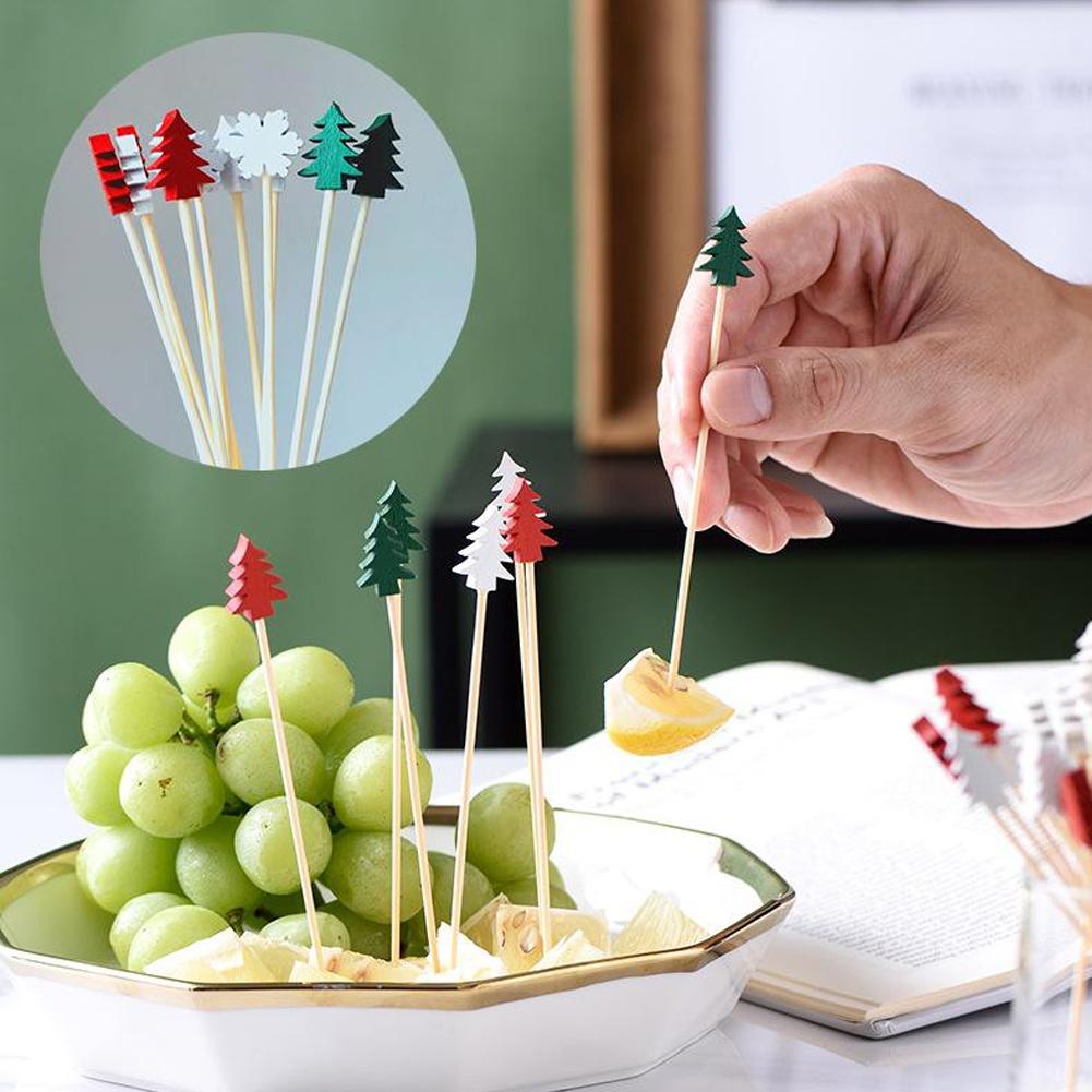 Centerpiece Stick - 50 Stück Weihnachts-Cocktailspieße Einweg-Bambusspieße Schneeflocken-Baum Feiertagsparty