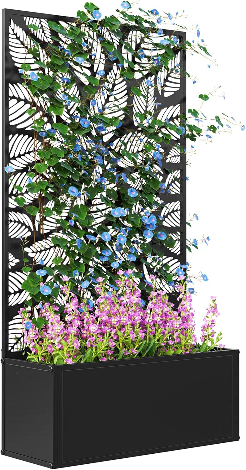 Flower Wall Panel - Metall-Hochbeet mit Rankgitter für Kletterpflanzen, Freistehend