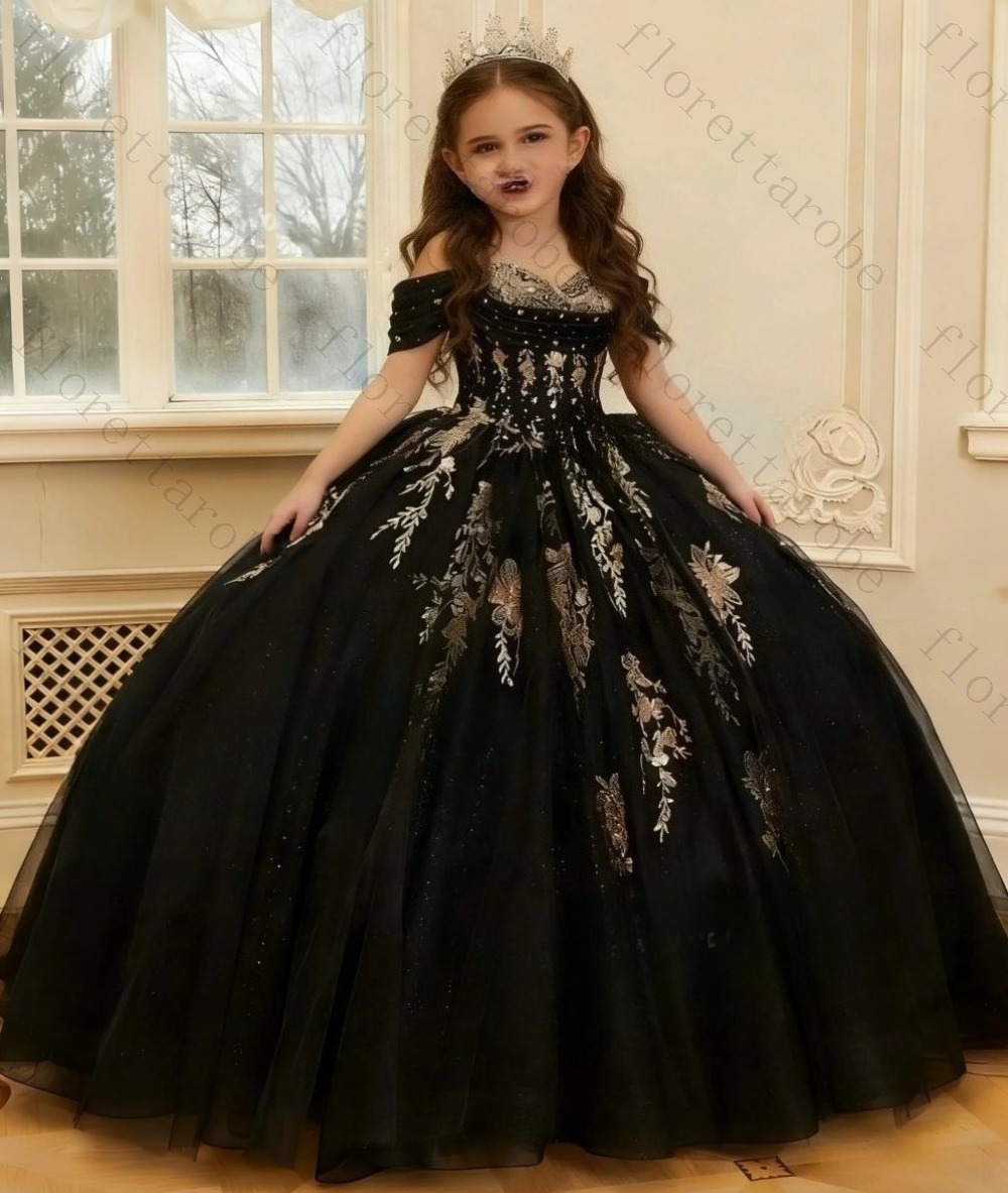 Birthday Sash Glitter - Maßgeschneidertes burgunderfarbenes schulterfreies Blumenmädchenkleid mit goldener