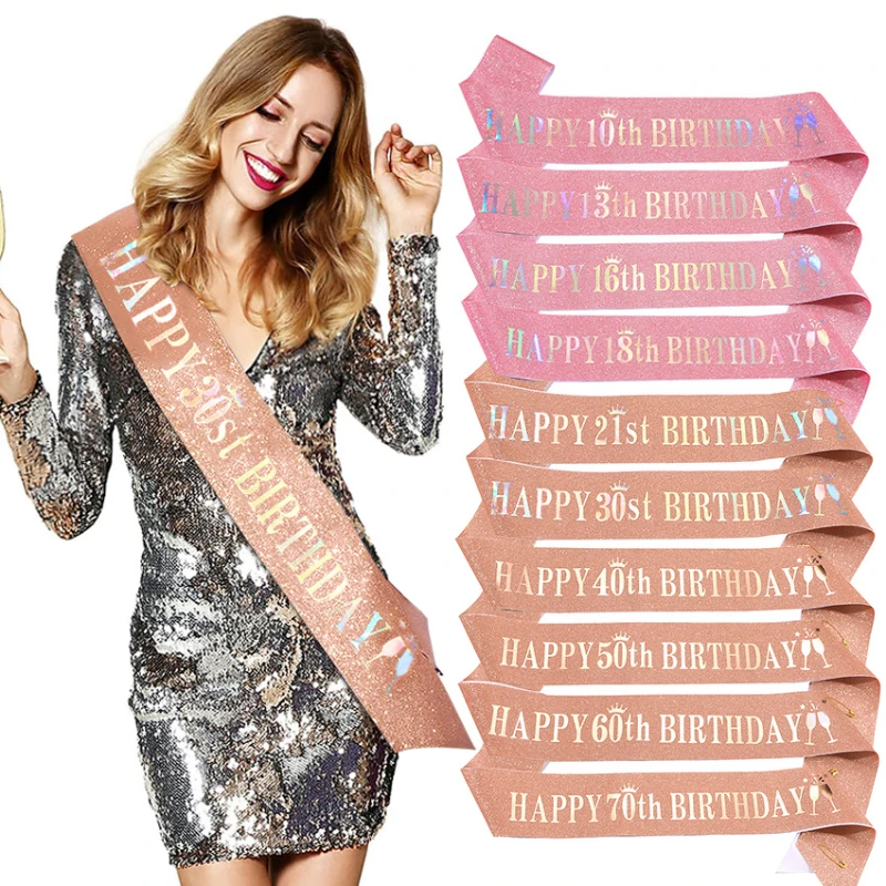 Happy 10. 13. 16. 21. 30. 40.  – Birthday Sash Glitter Bewertung und Preis