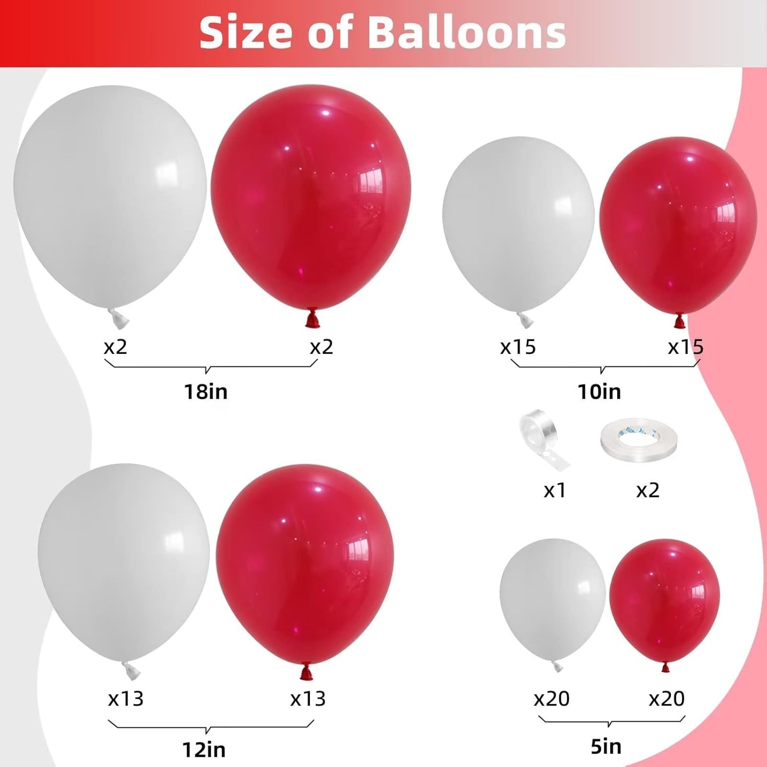 100-teiliges rotes und weißes  – Balloon Arch Kit Bewertung und Preis